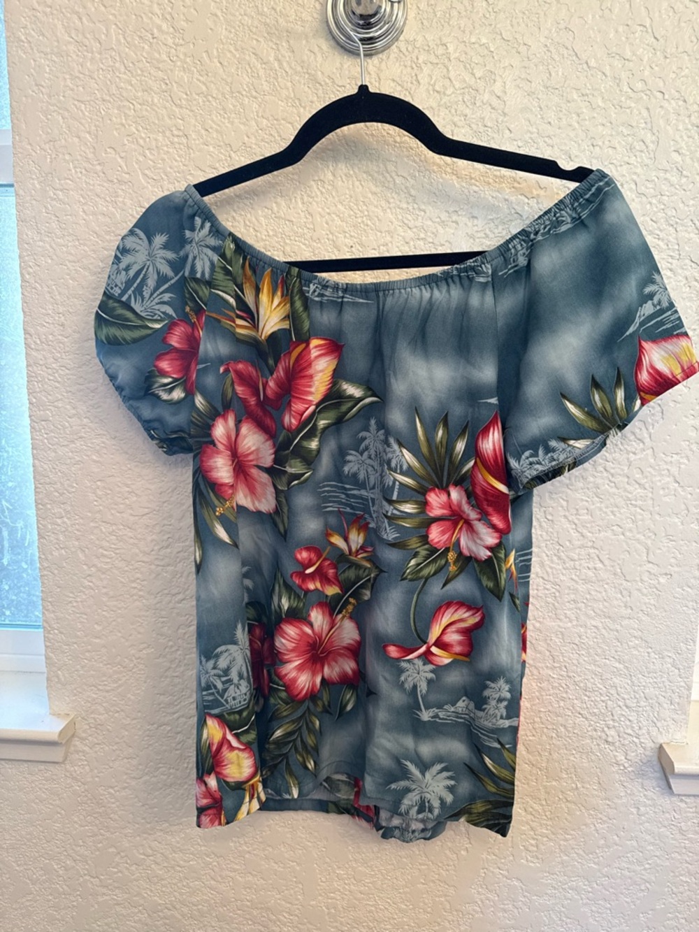 Hilo Hattie Hawaiian Tropical Blue Shoulder Blouse Vintage & Authentic Size XS - Picture 15 of 16